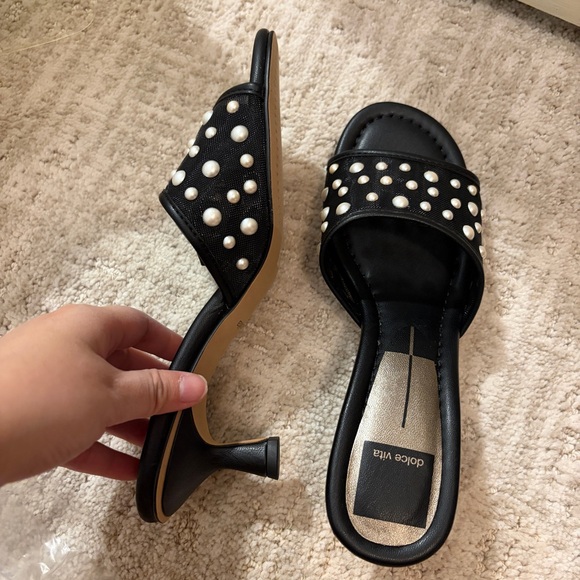 Dolce Vita Meeza Imitation Pearl Black Kitten Heel Sandals 6.5 brand NEW in box - Picture 3 of 8